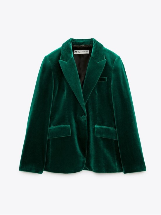 Zara Jackets & Blazers - ZARA | Emerald Green Velvet Blazer Sz XS